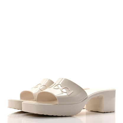 Gucci Rubber Gucci Logo Womens Platform 20/60mm Slide Sandals 39 Mystic White 3 of 10