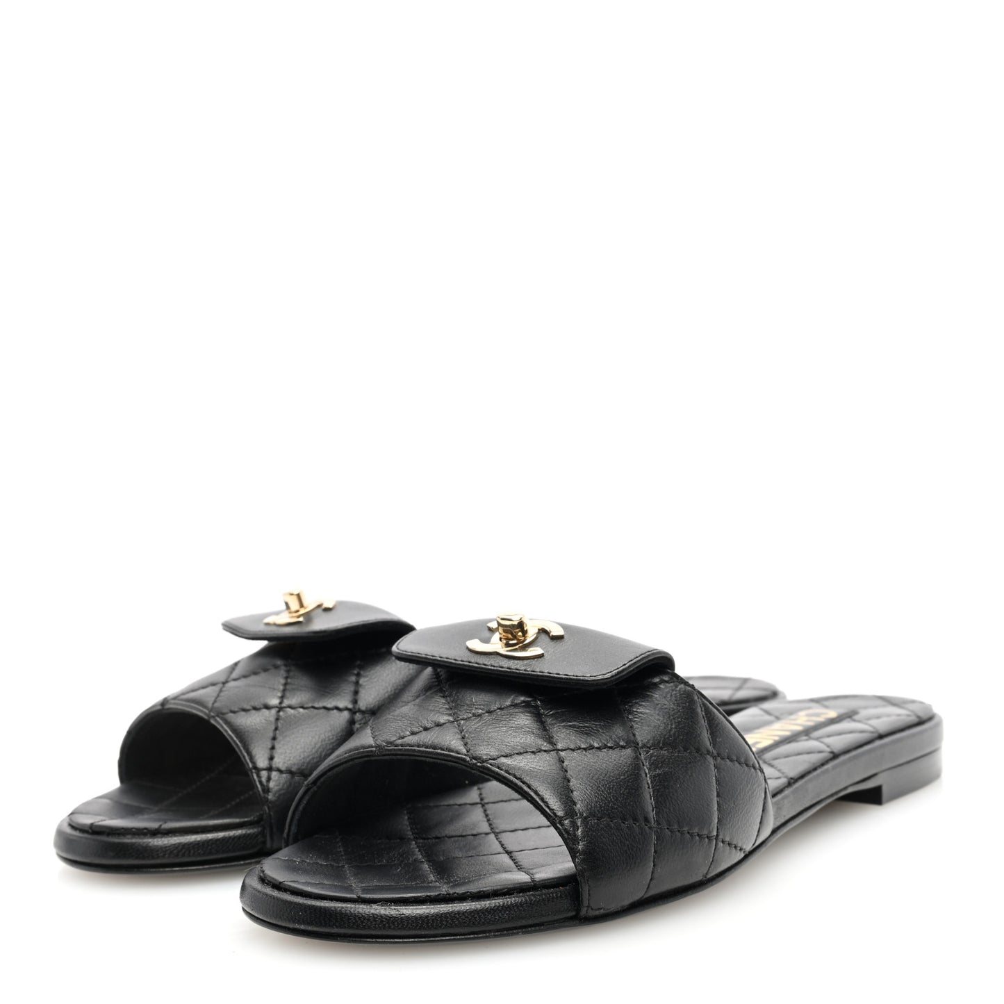 Lambskin Quilted CC Turnlock Sandals 35 Black