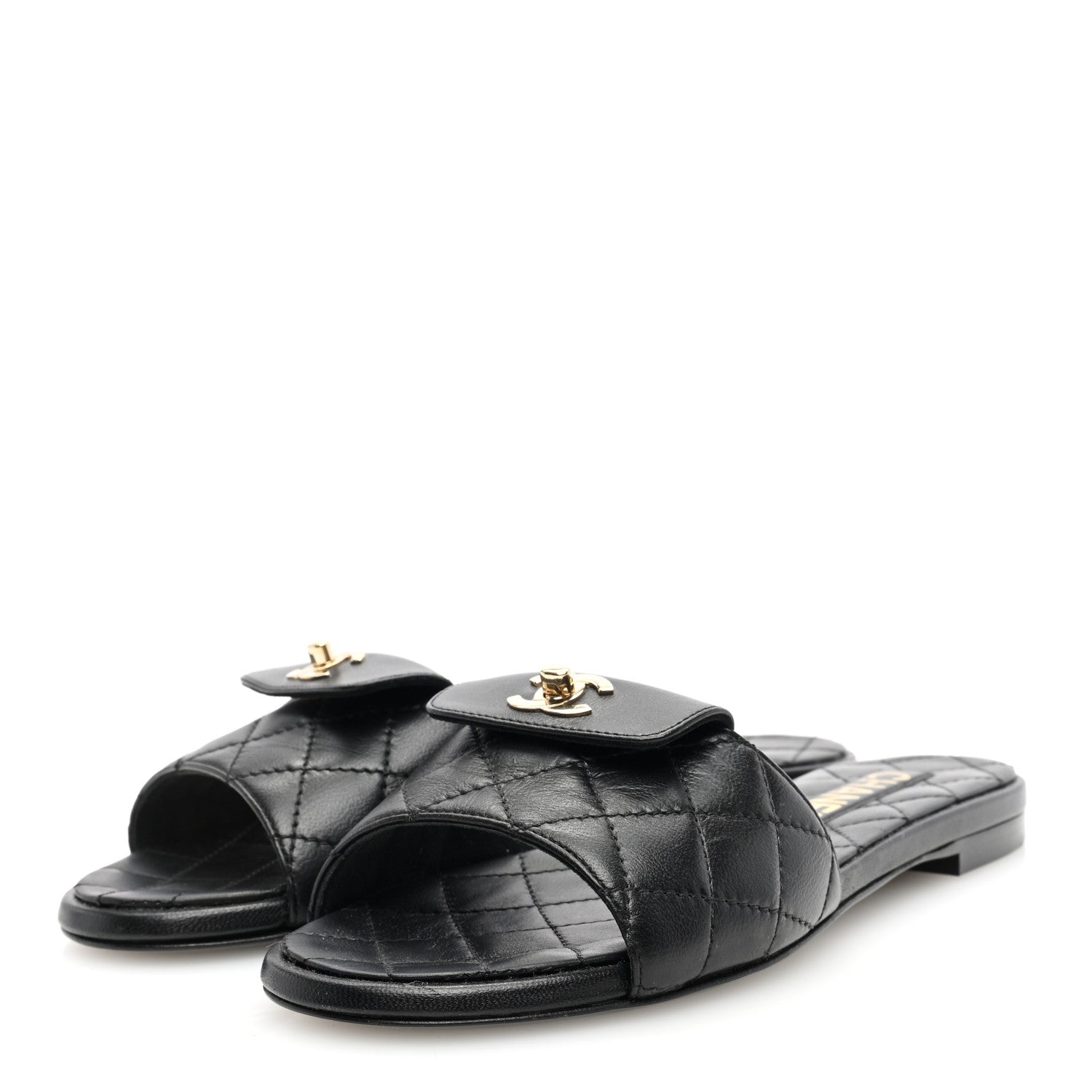 Chanel Lambskin Quilted CC Turnlock Sandals 35 Black 2 of 7