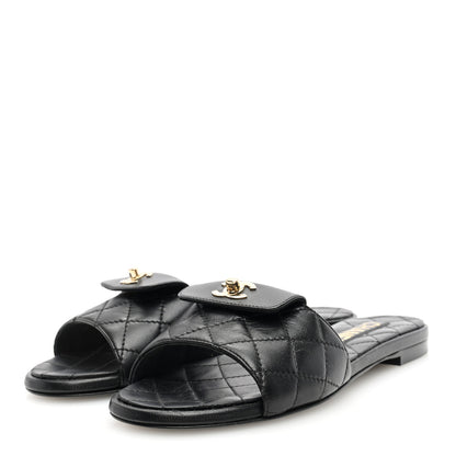 Chanel Lambskin Quilted CC Turnlock Sandals 35 Black 2 of 7