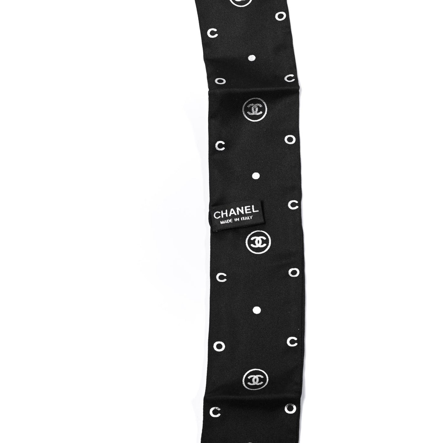 Silk CC Polka Dot Slim Bandeau Scarf Black Silver