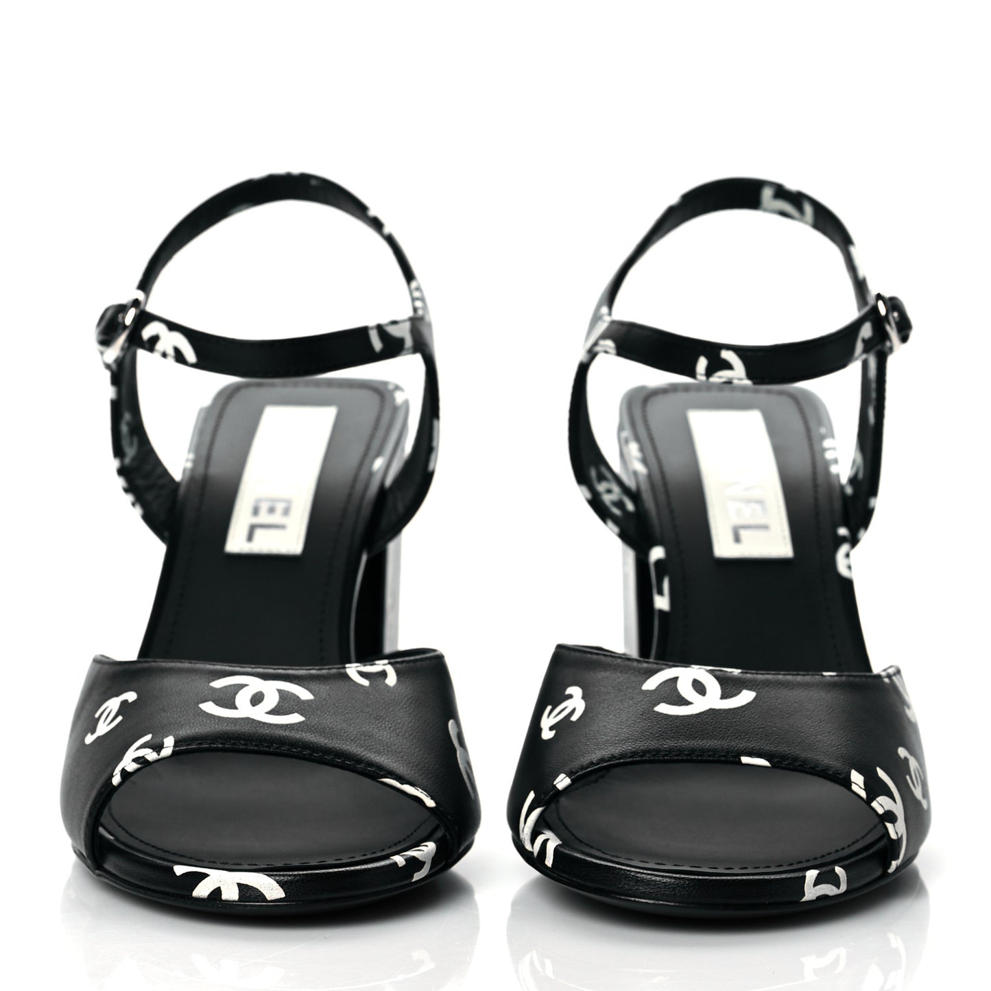 Lambskin Printed CC Sandals 39.5 Black White