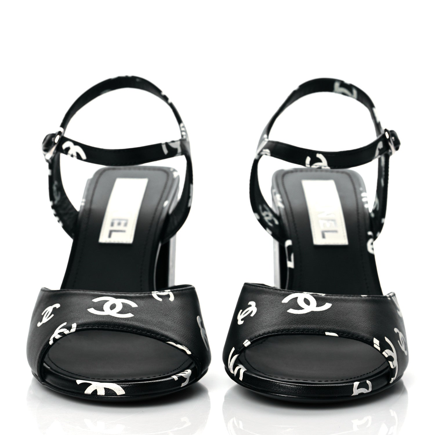 Chanel Lambskin Printed CC Sandals 39.5 Black White 2 of 10