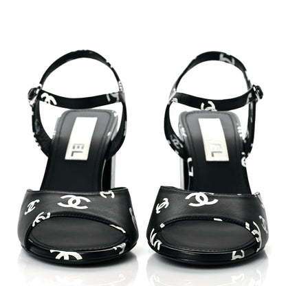 Chanel Lambskin Printed CC Sandals 39.5 Black White 2 of 10