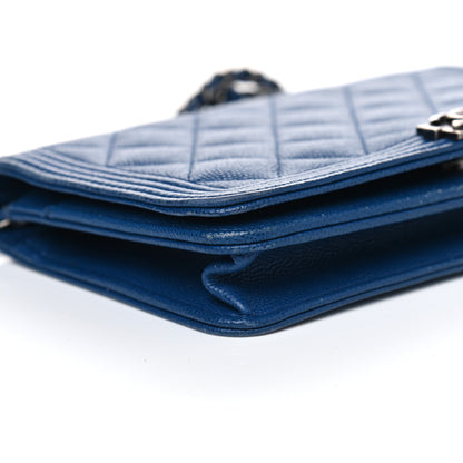 Chanel Caviar Quilted Boy Wallet On Chain WOC Blue 8 of 13