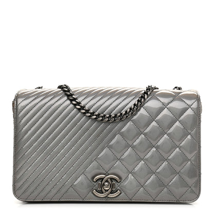 Chanel Metallic Patent Quilted Medium Coco Boy Flap Dark Silver 1 of 11