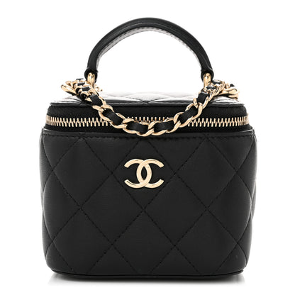 Chanel Lambskin Quilted Top Handle Mini Vanity Case With Chain Black 1 of 10