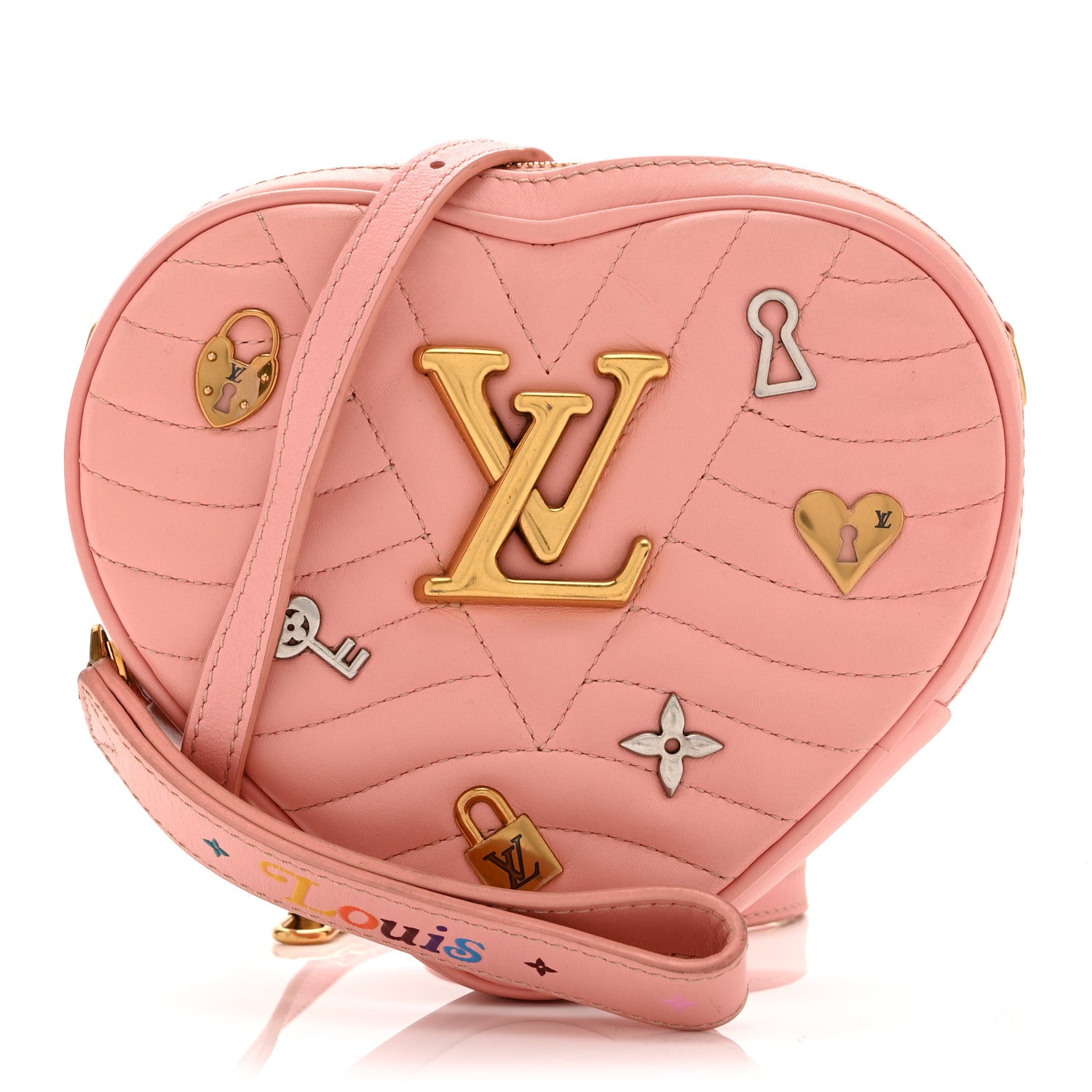 Louis Vuitton Calfskin Embellished New Wave Love Lock Heart Bag Rose Pomettes 1 of 10