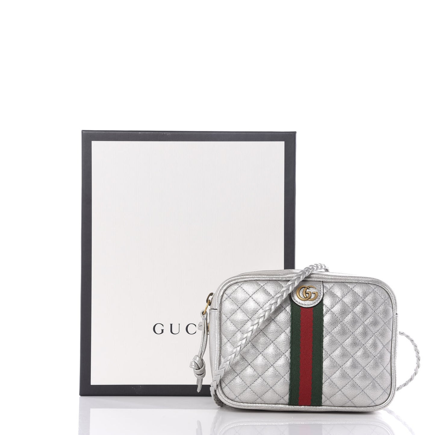 Laminated Nappa Web Trapuntata Mini GG Shoulder Bag Argento