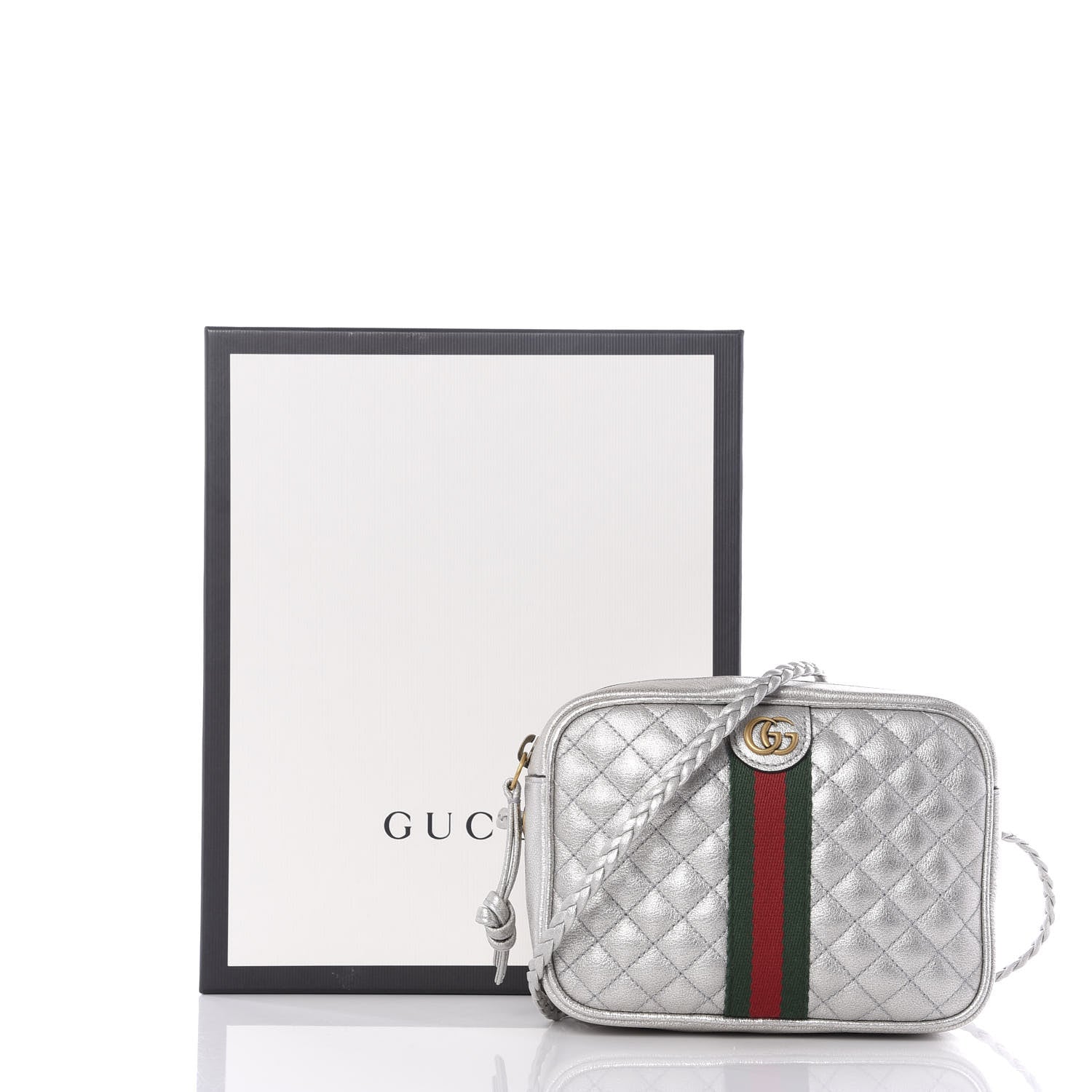 Gucci Laminated Nappa Web Trapuntata Mini GG Shoulder Bag Argento 10 of 10
