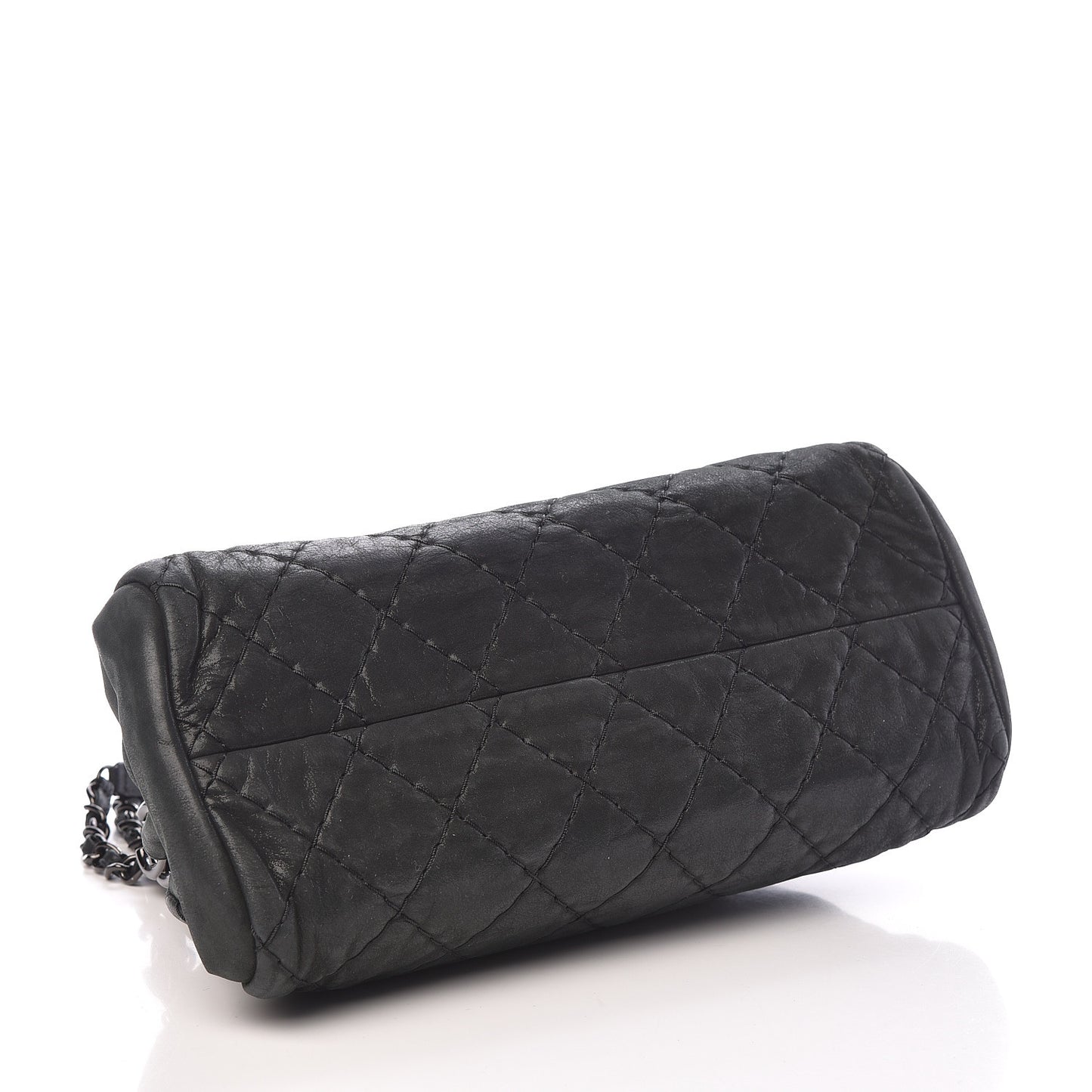 Iridescent Calfskin Medium Just Mademoiselle Bowling Bag Black