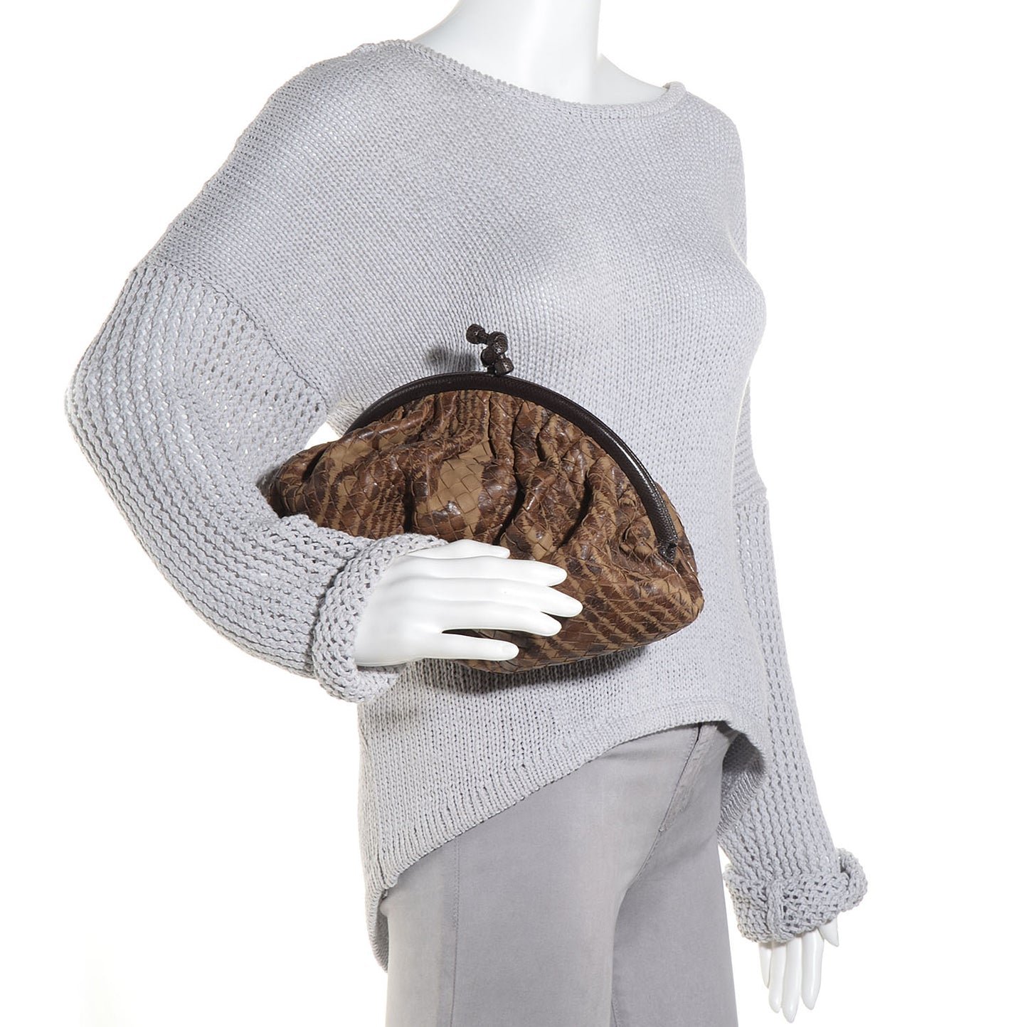 Karung Printed Nappa Intrecciato Moire Knot Clutch Multi Oak