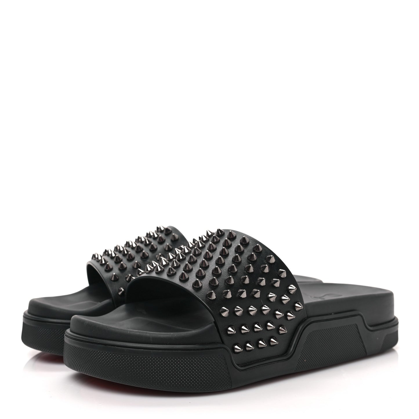 Calfskin Studded Pool Fun Platform Flat Slide Sandals 40 Black