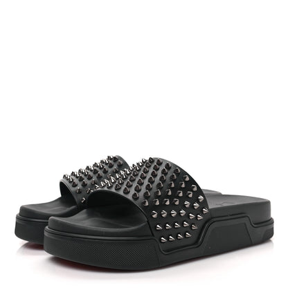 Christian Louboutin Calfskin Studded Pool Fun Platform Flat Slide Sandals 40 Black 3 of 9