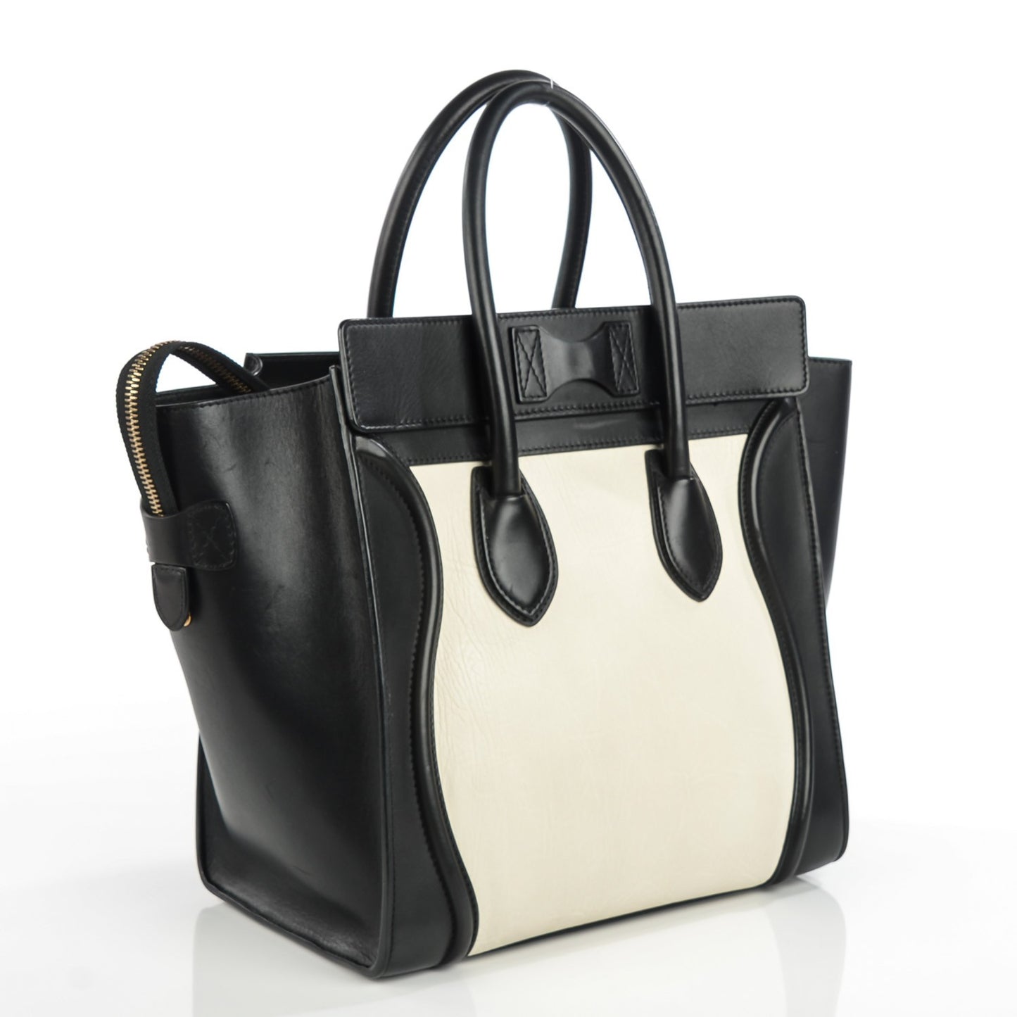 Smooth Calfskin Shrunken Lambskin Mini Bi-Color Luggage Black White