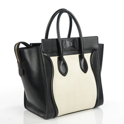 Celine Smooth Calfskin Shrunken Lambskin Mini Bi-Color Luggage Black White 3 of 9