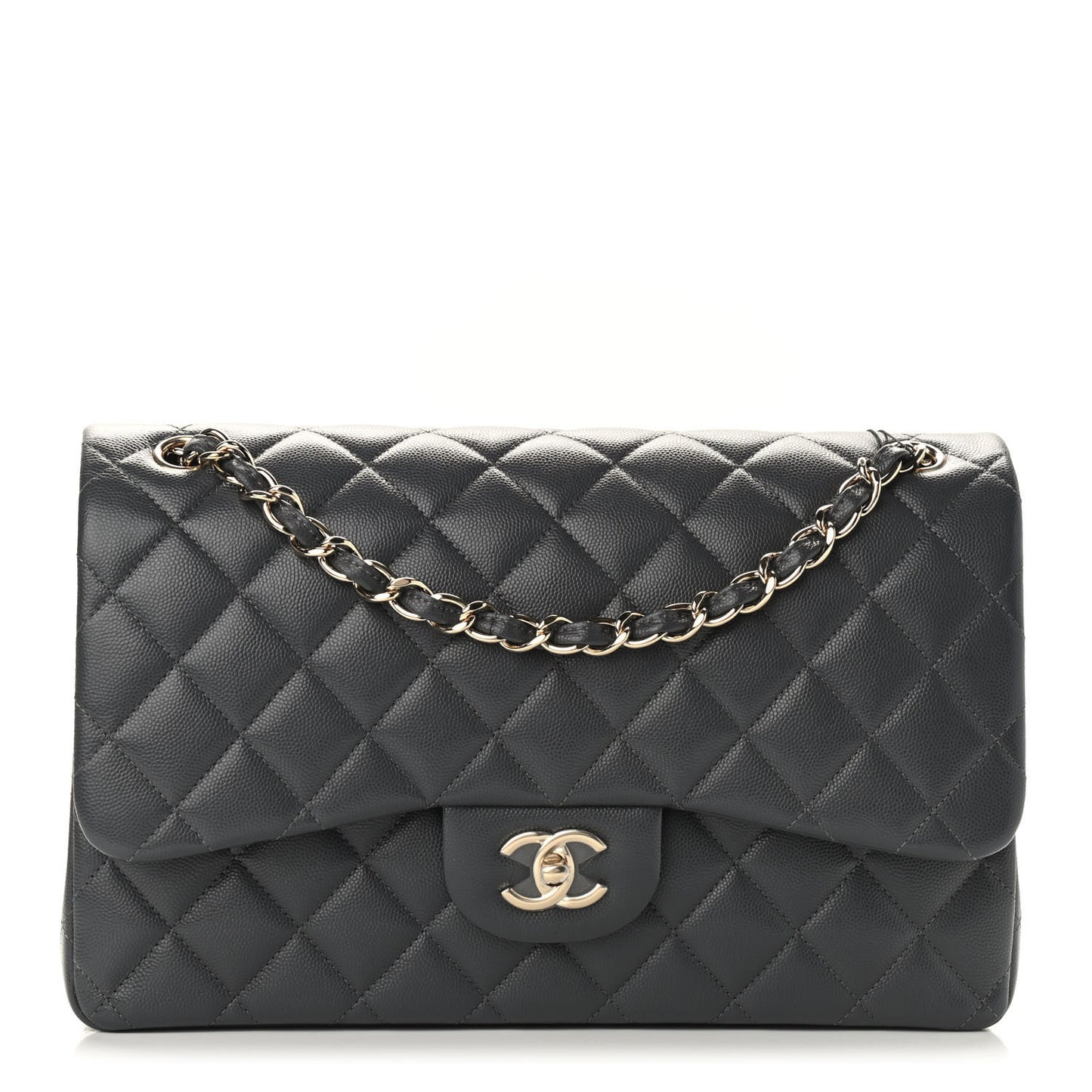 Caviar Quilted Jumbo Double Flap Dark Grey
