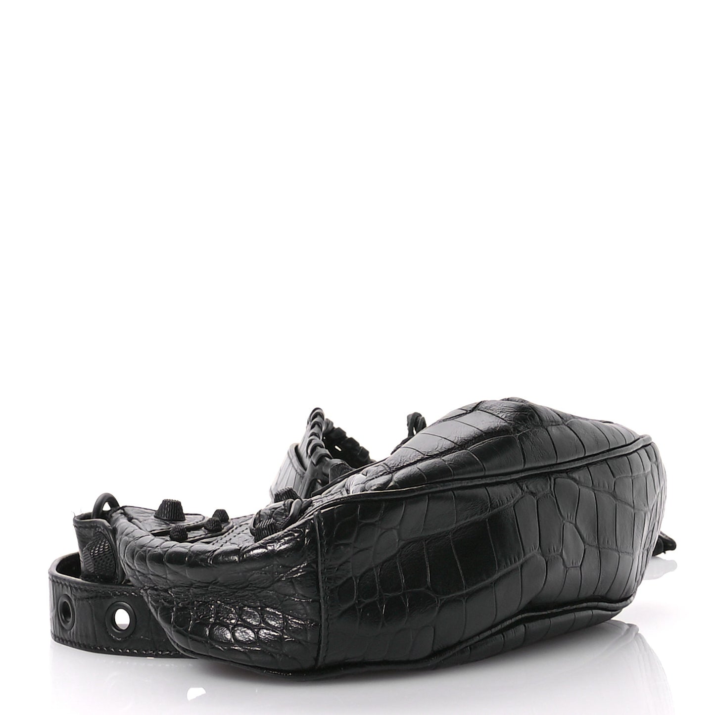 Extra Supple Calfskin Crocodile Embossed Monochrome Le Cagole Shoulder Bag XS Black