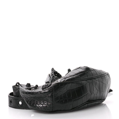 Balenciaga Extra Supple Calfskin Crocodile Embossed Monochrome Le Cagole Shoulder Bag XS Black 5 of 11
