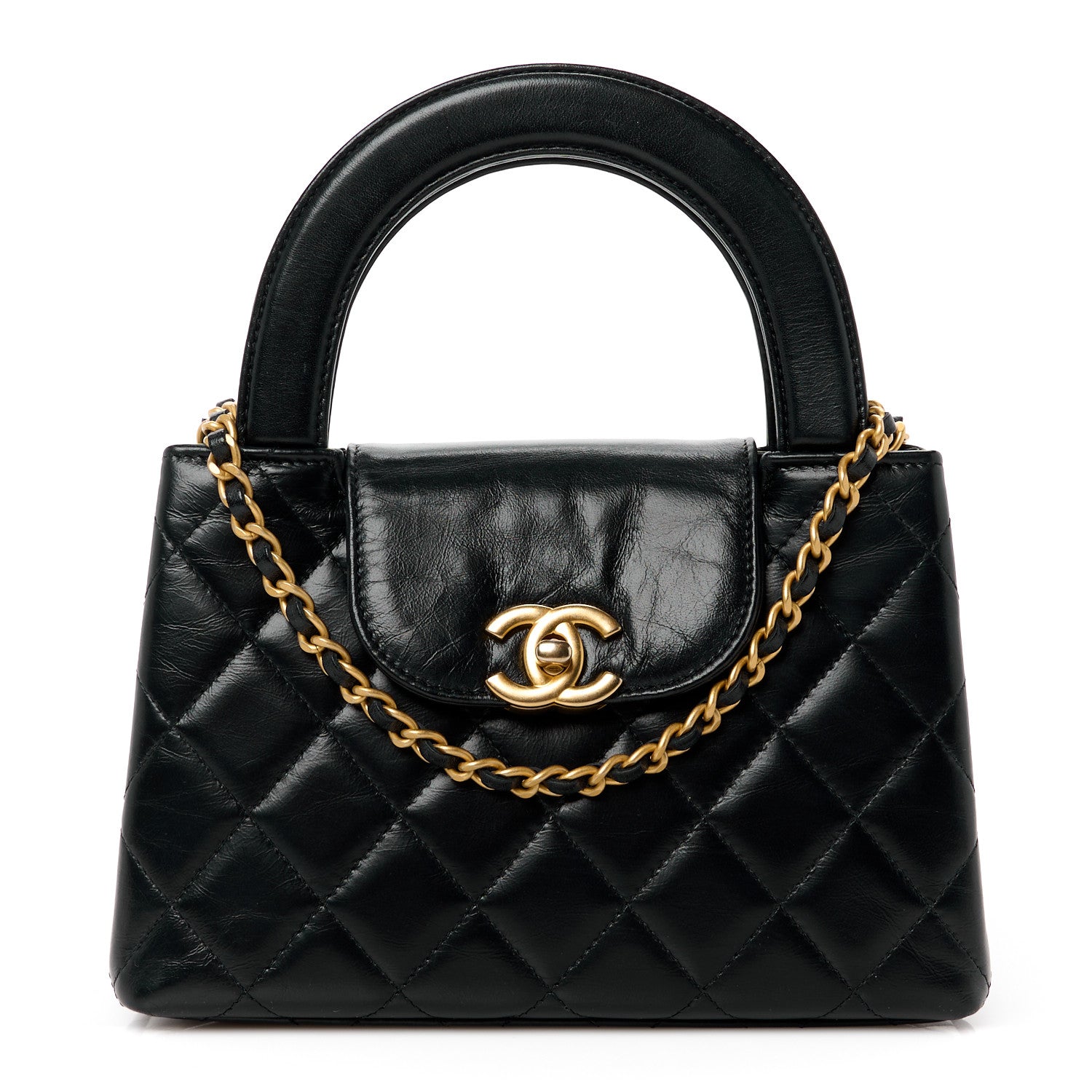 Chanel Shiny Aged Calfskin Quilted Nano Kelly Shopper Black 1 of 12