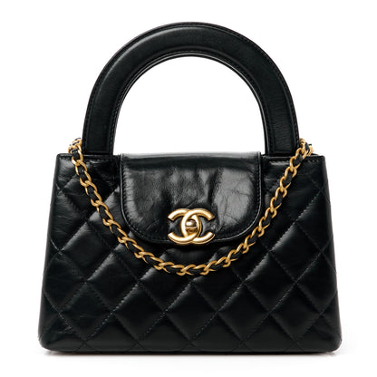 Chanel Shiny Aged Calfskin Quilted Nano Kelly Shopper Black 1 of 12