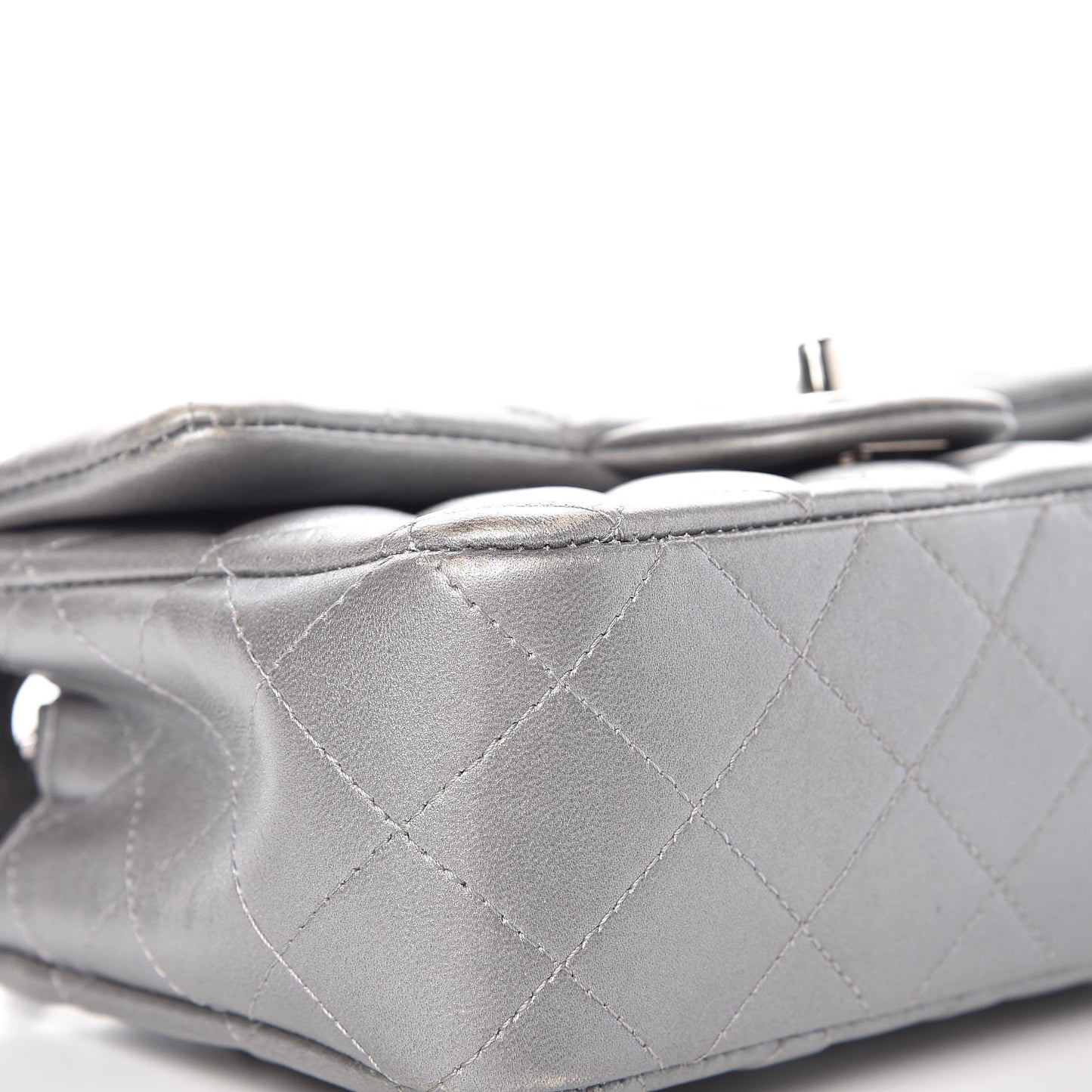Metallic Lambskin Quilted Mini Rectangular Flap Silver
