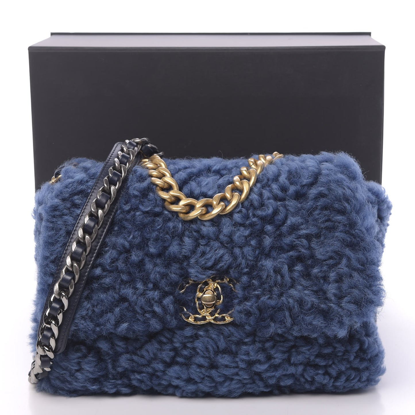 Shearling Sheepskin Medium 19 Flap Blue