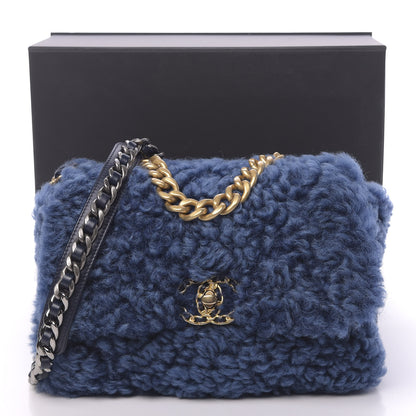 Chanel Shearling Sheepskin Medium 19 Flap Blue 11 of 11