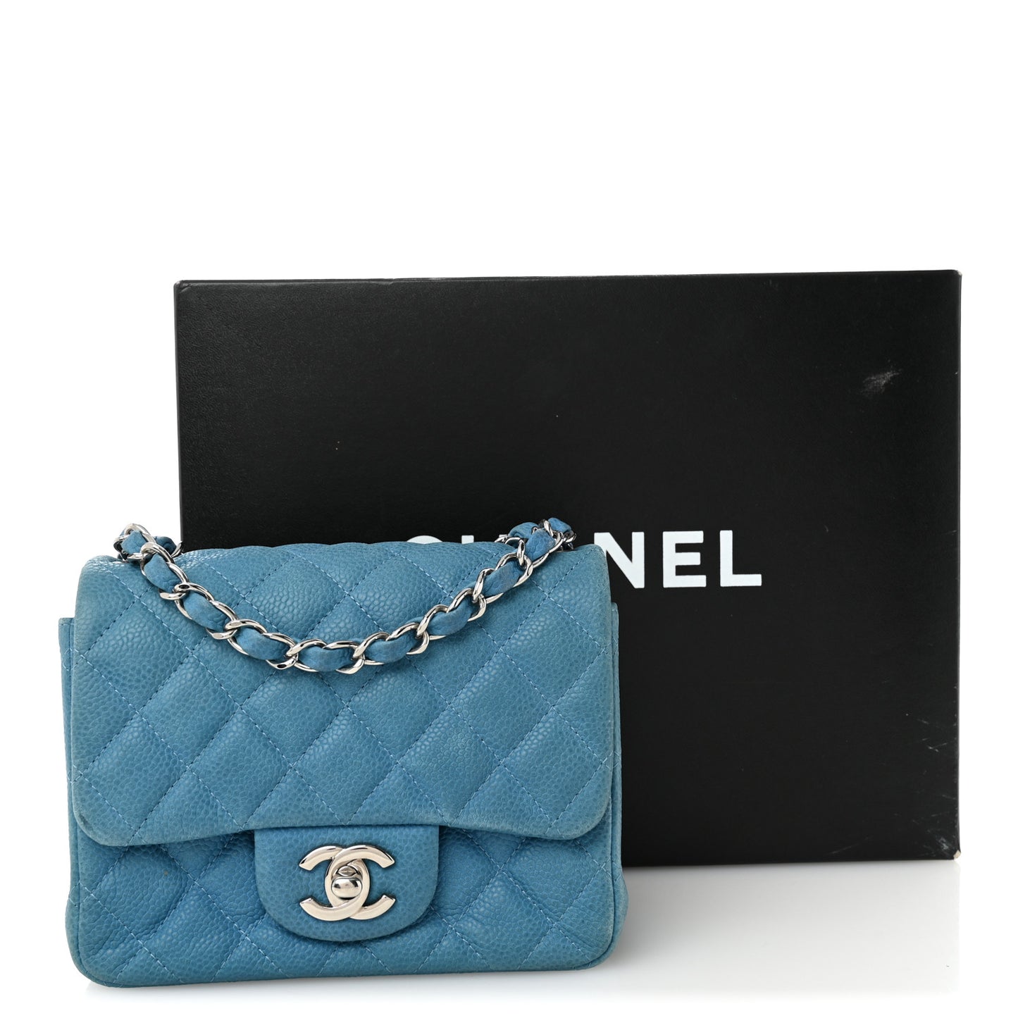 Iridescent Caviar Quilted Mini Square Flap Blue