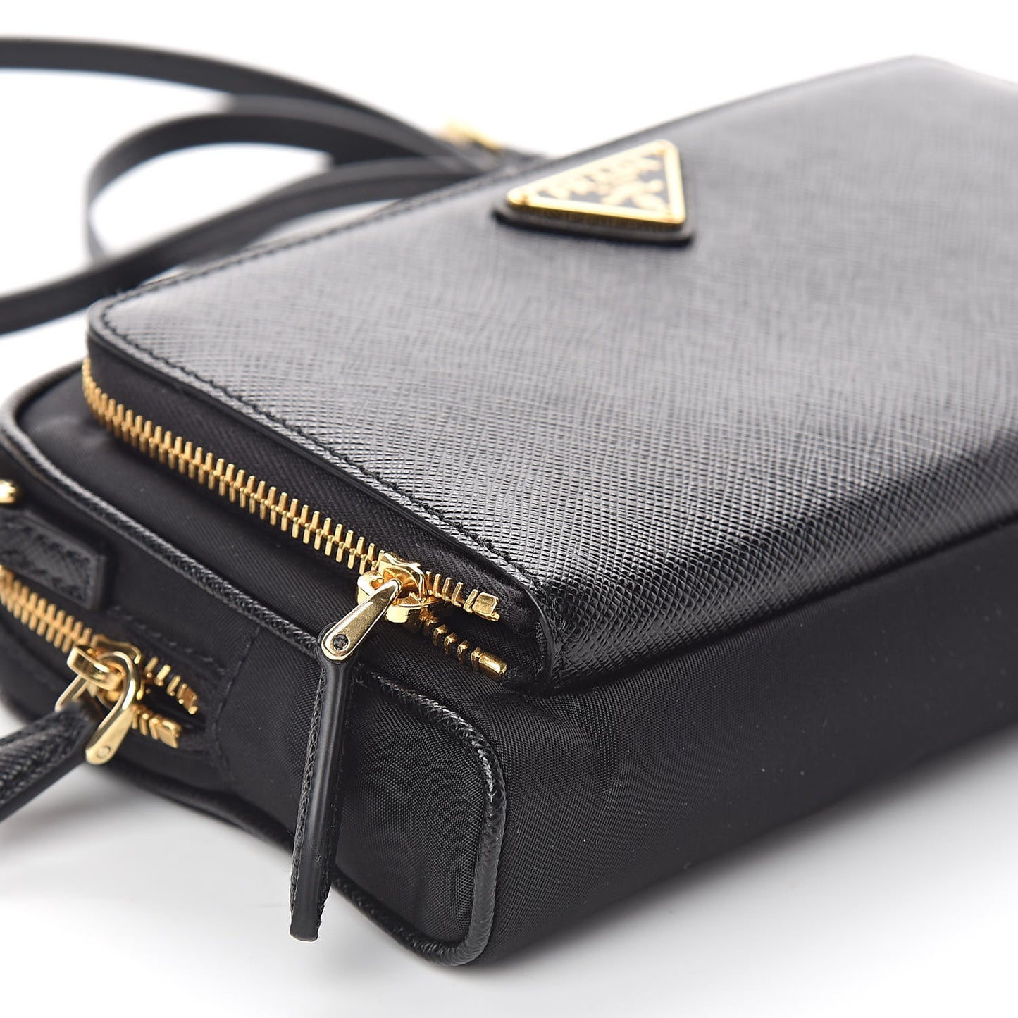 Saffiano Tessuto Nylon Vela Mini Crossbody Bag Black
