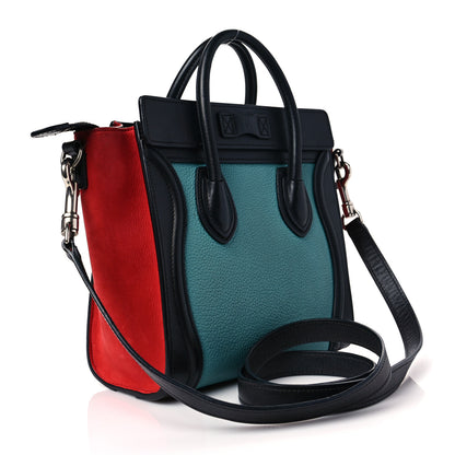 Celine Drummed Calfskin Nubuck Nano Tri-Color Luggage Glacier Red Black 2 of 8