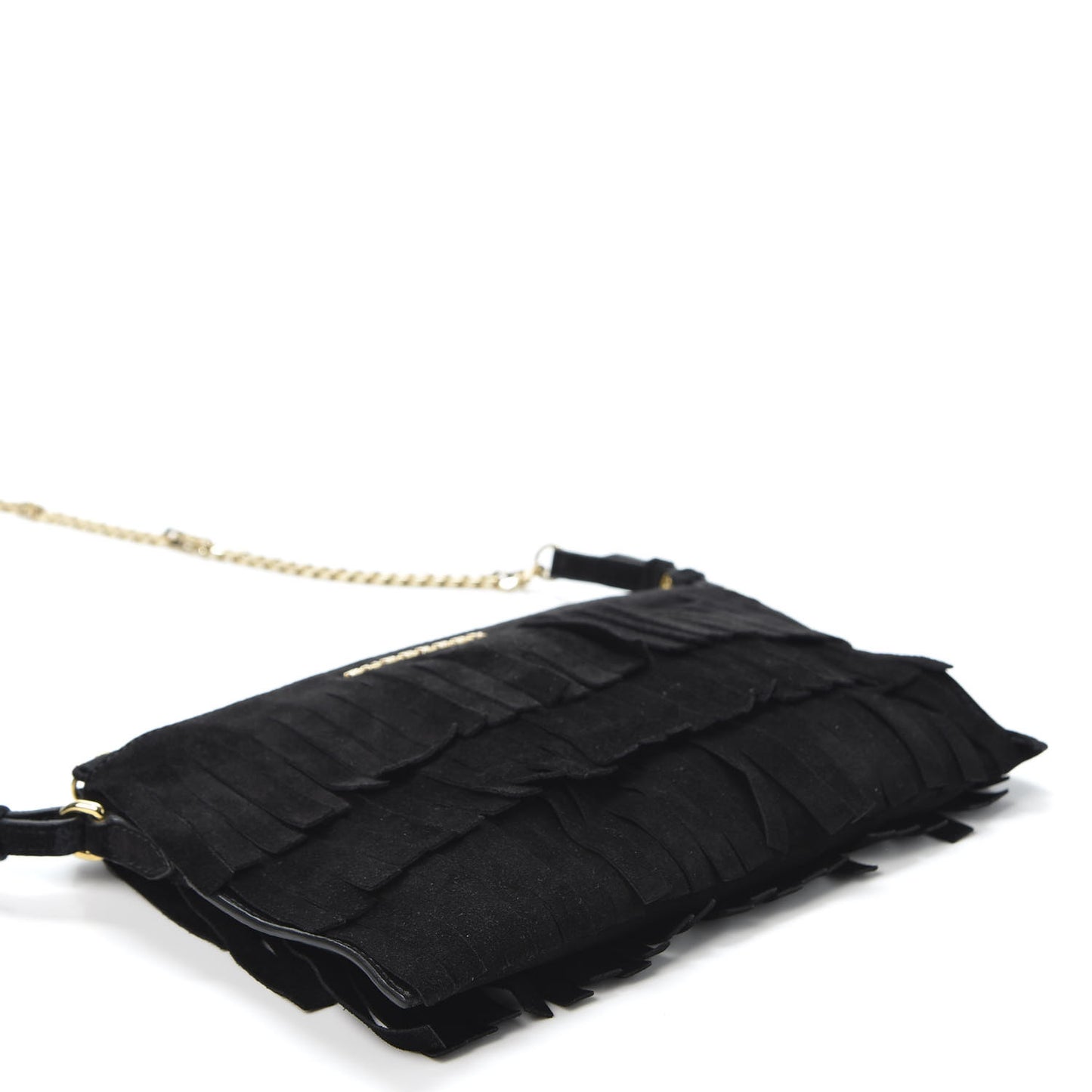 Suede Fringe Peyton Crossbody Clutch Bag Black