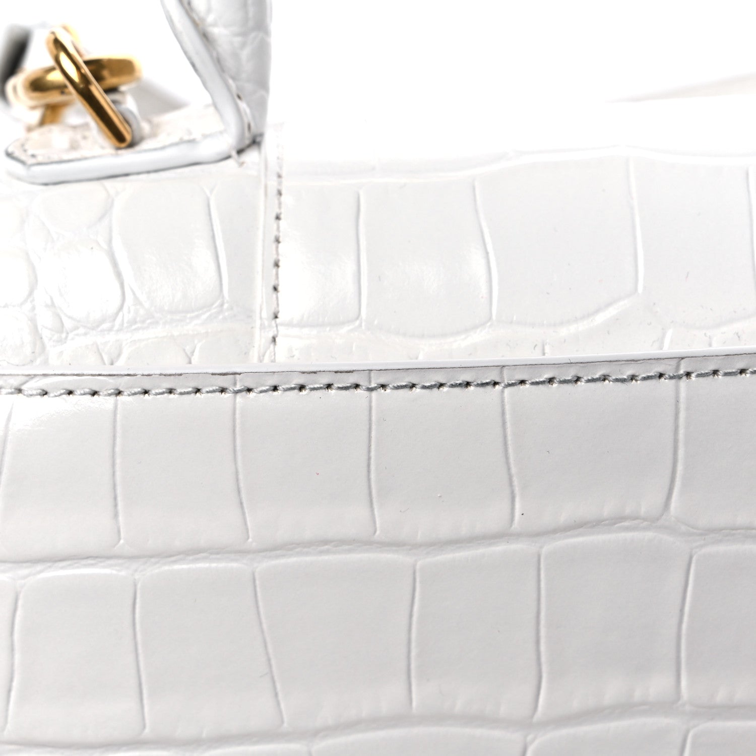 Balenciaga Shiny Calfskin Crocodile Embossed Hourglass Top Handle Bag XS White 13 of 13