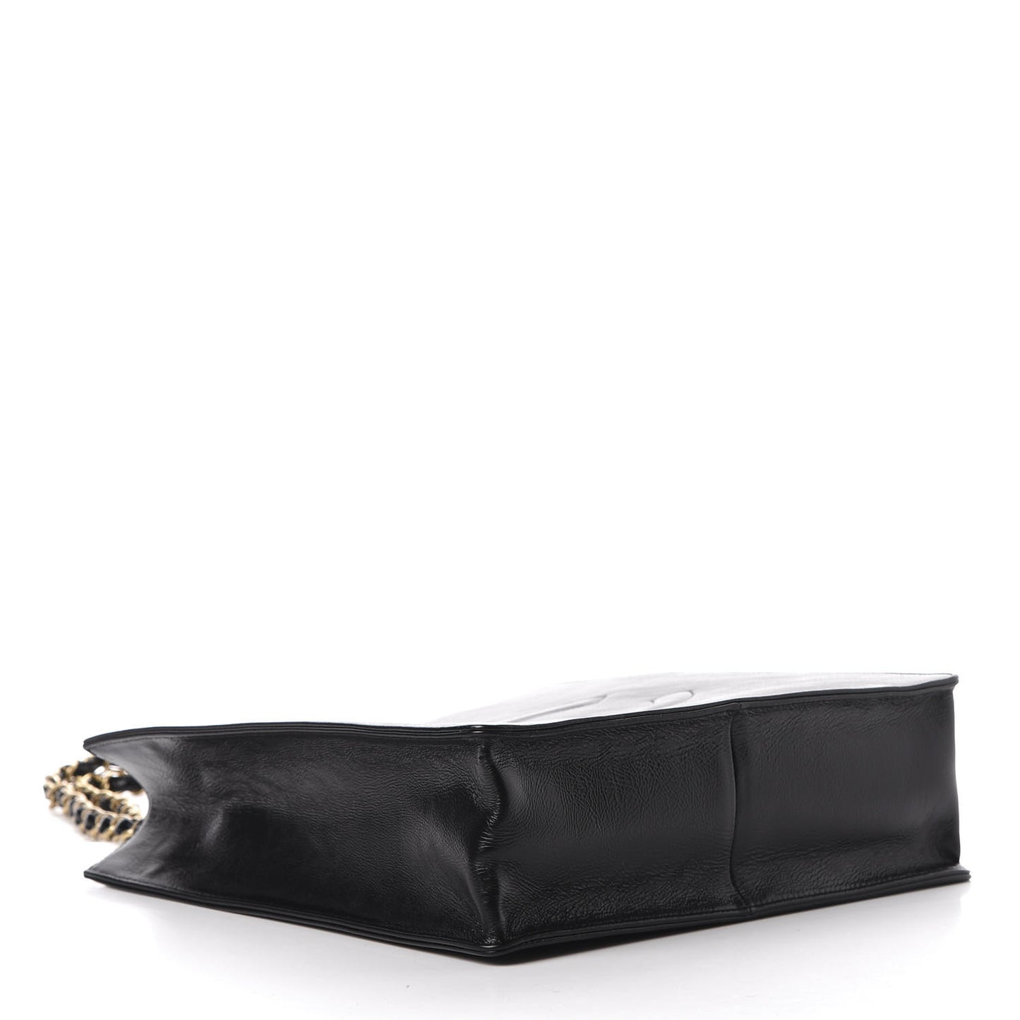 Shiny Aged Calfskin North South Shopping Bag Black