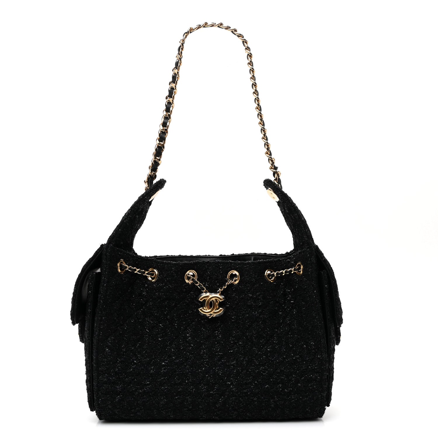 Chanel Tweed Quilted Small Chanel 25 Handbag Black 1 of 10