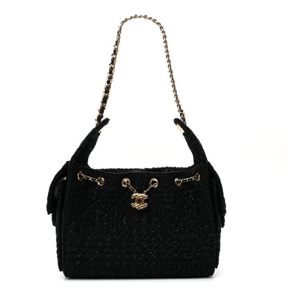 Chanel Tweed Quilted Small Chanel 25 Handbag Black 1 of 10