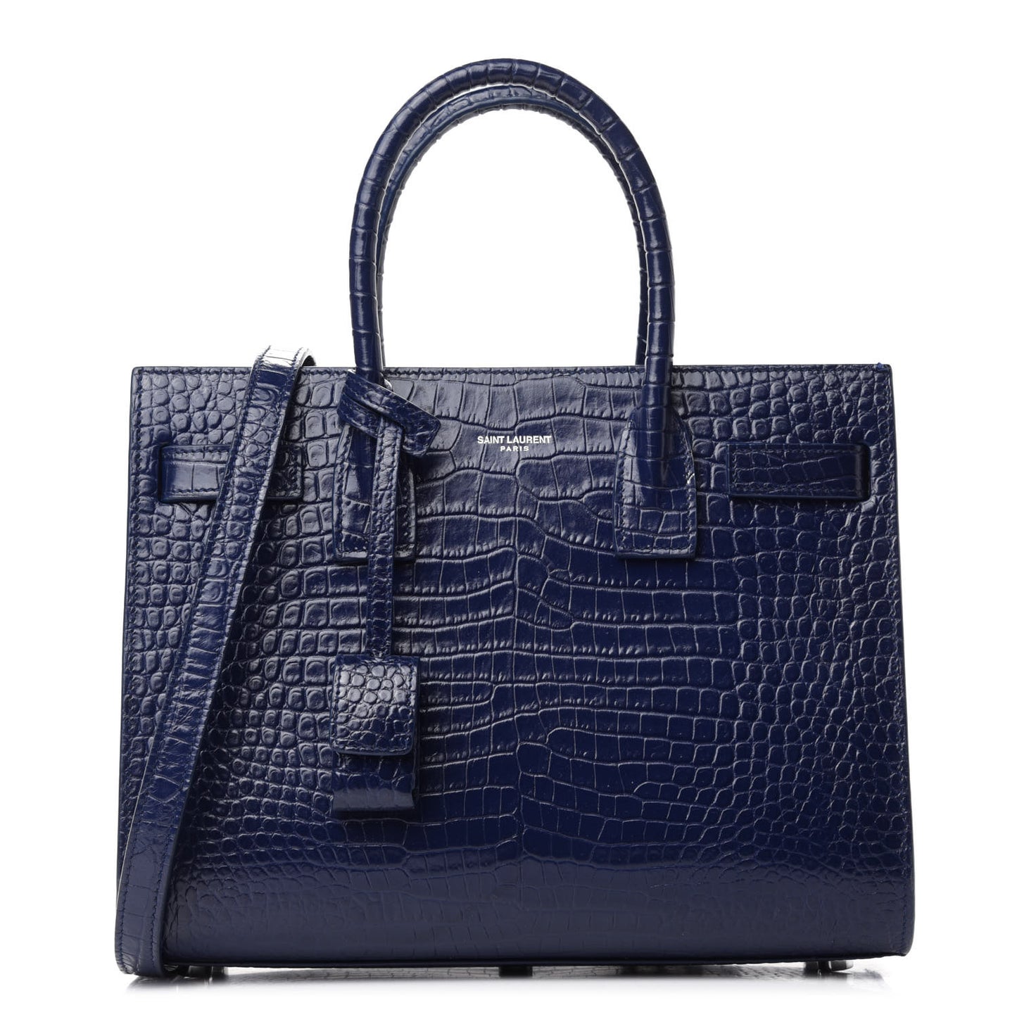 Calfskin Crocodile Embossed Baby Sac De Jour Navy