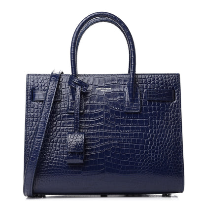 Saint Laurent Calfskin Crocodile Embossed Baby Sac De Jour Navy 1 of 15