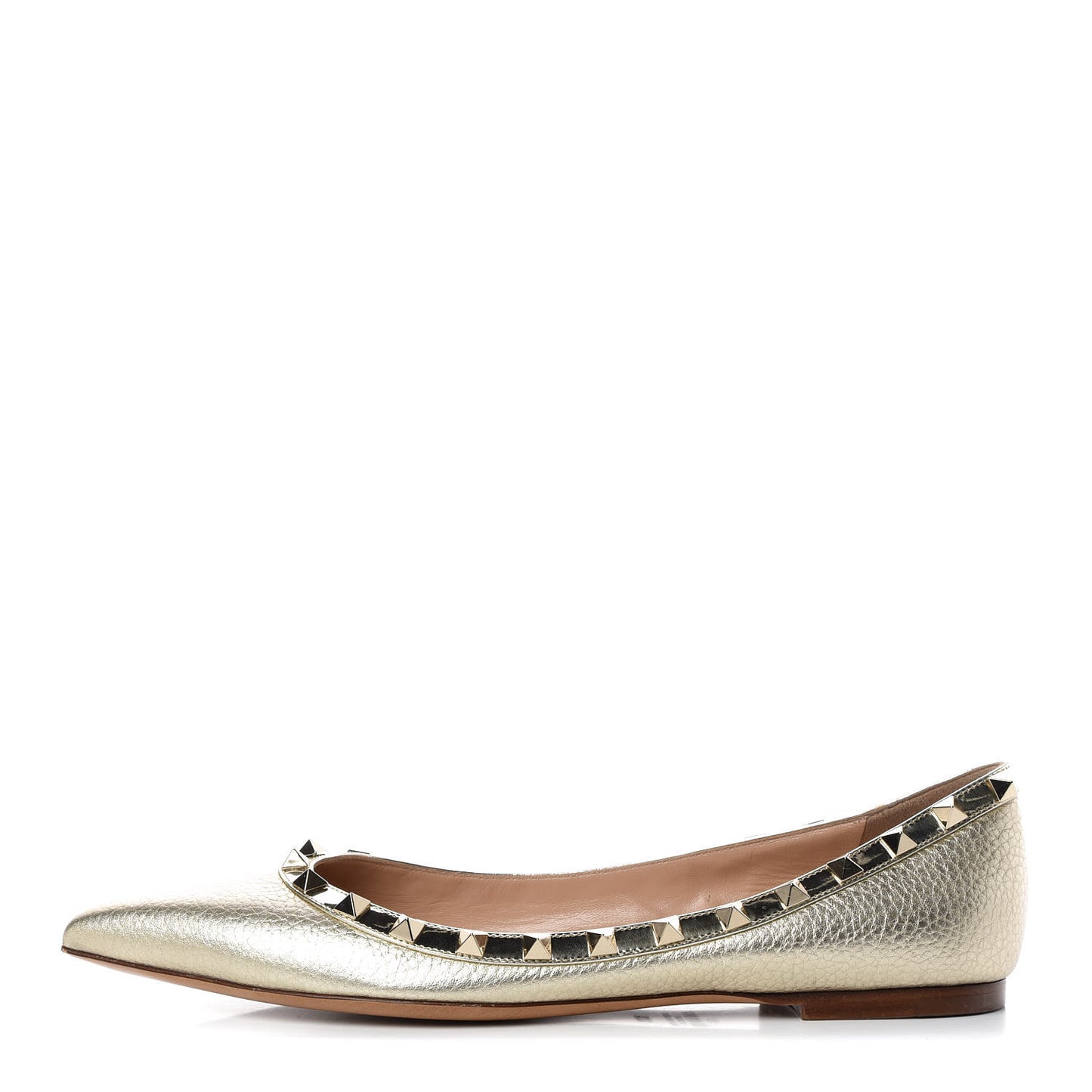 Metallic Pebbled Calfskin Rockstud Ballerina Flats 38.5 Platino