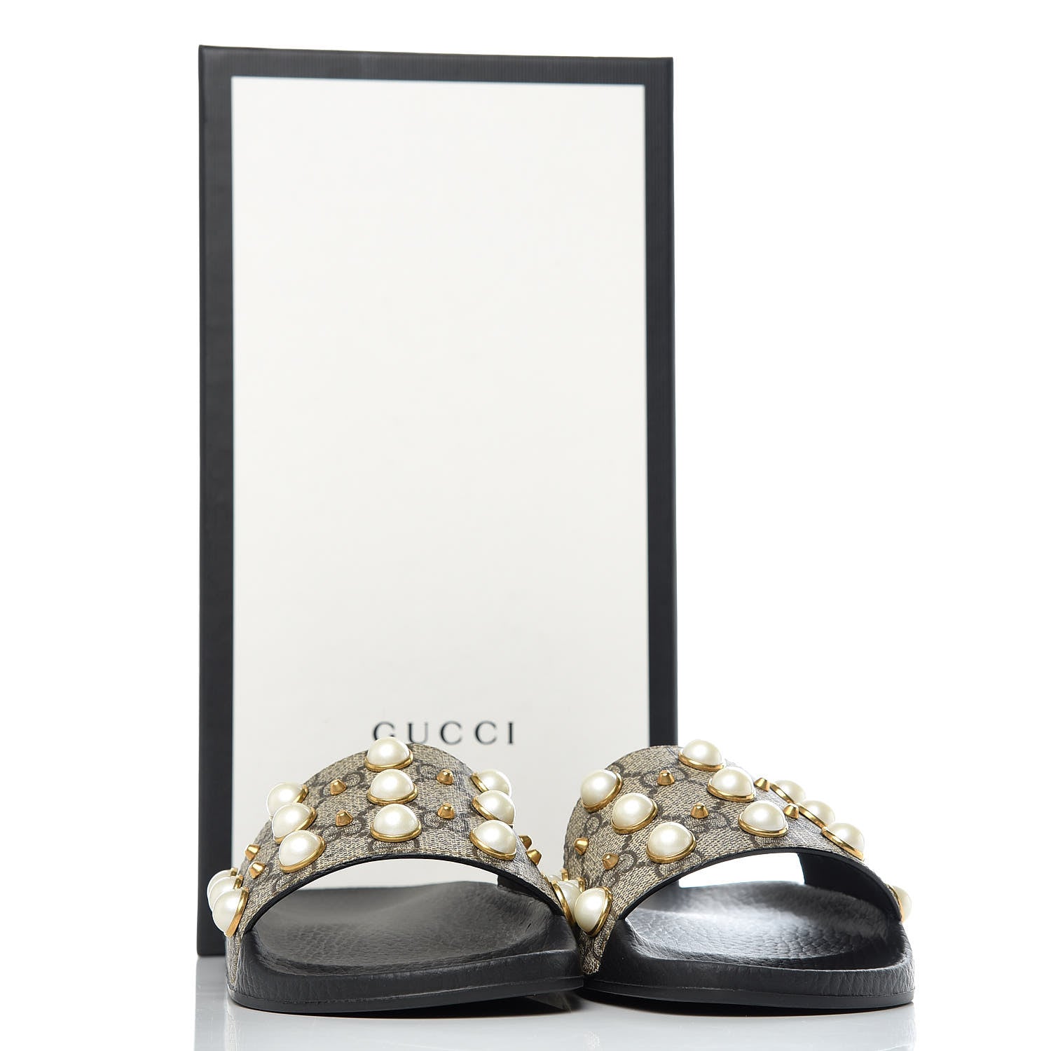 Gucci GG Supreme Monogram Pearls Slide Sandals 36 Beige 8 of 8