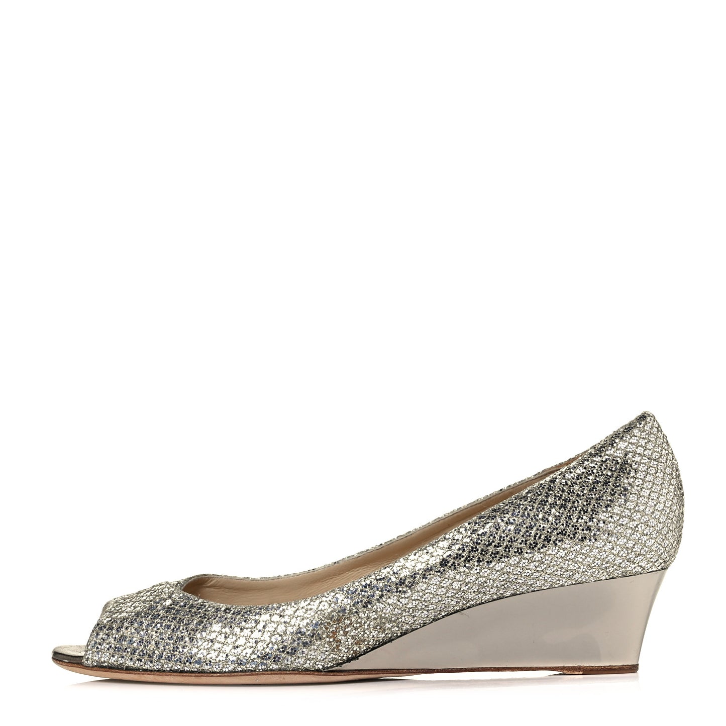 Glitter Fabric Baxen Peep Toe Wedges 41 Silver Gold