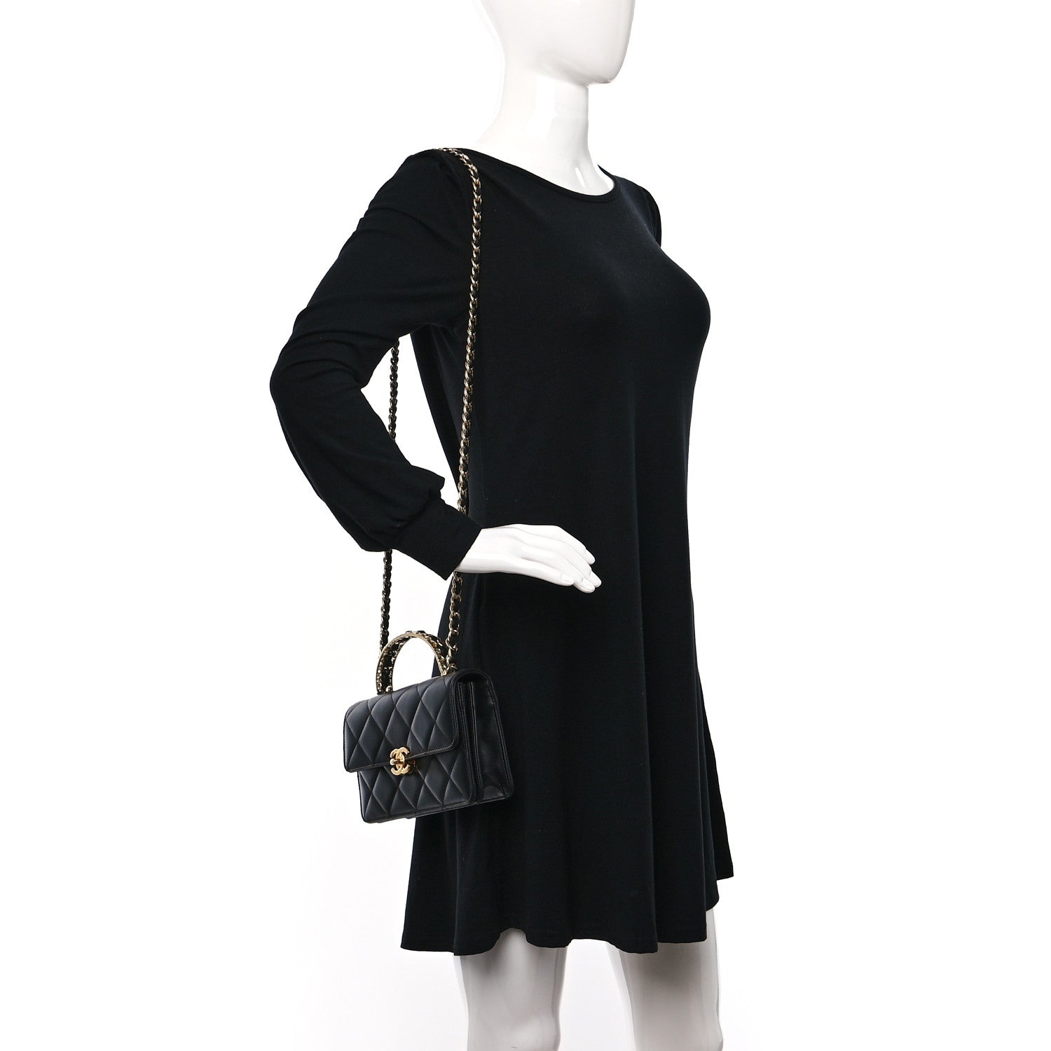 Chanel Shiny Calfskin Quilted Mini Metal Top Handle Flap Black 2 of 11