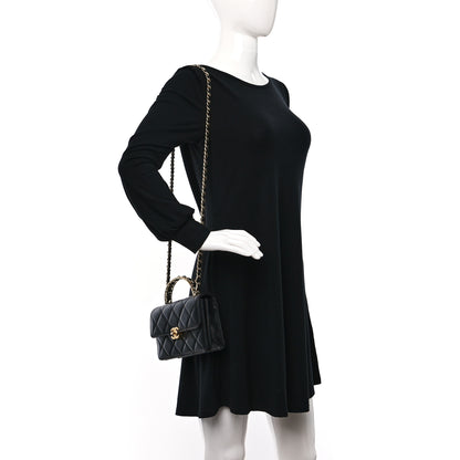 Chanel Shiny Calfskin Quilted Mini Metal Top Handle Flap Black 2 of 11