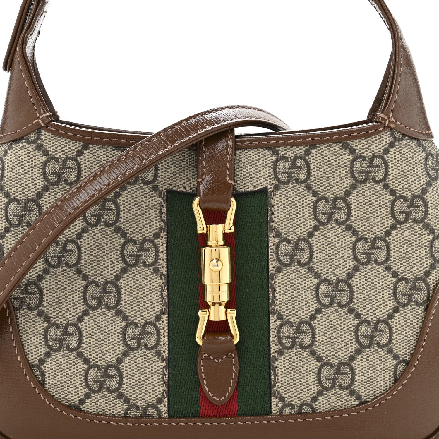 Gucci GG Supreme Monogram Azalea Calfskin Web Mini Jackie 1961 Hobo Beige Ebony Brown Sugar 8 of 12