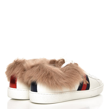 Gucci Calfskin Wool Web Bee Embroidered Womens Ace Sneakers 39 White 4 of 9