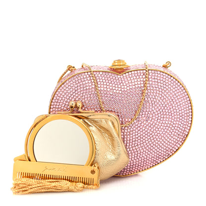 Judith Leiber Swarovski Crystal Heart Minaudiere Clutch Pink Gold 2 of 9