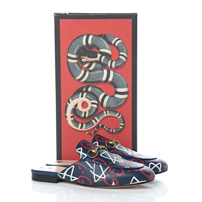 Gucci Calfskin GucciGhost Print Womens Princetown Slippers 36.5 Blue Agata Hibiscus Red 8 of 8