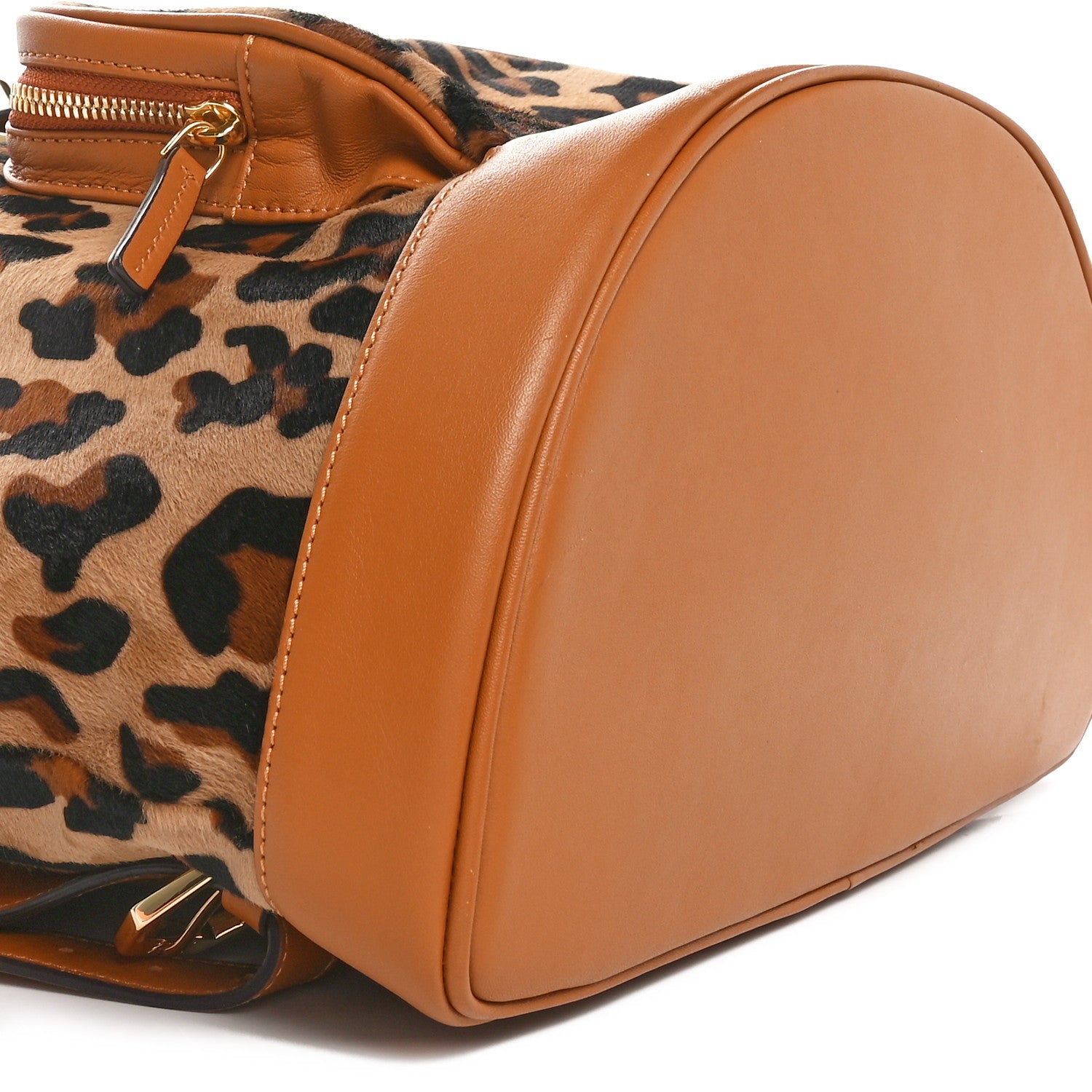 MCM Calf Hair Calfskin Leopard Print Medium Backpack Brown Black 9 of 11