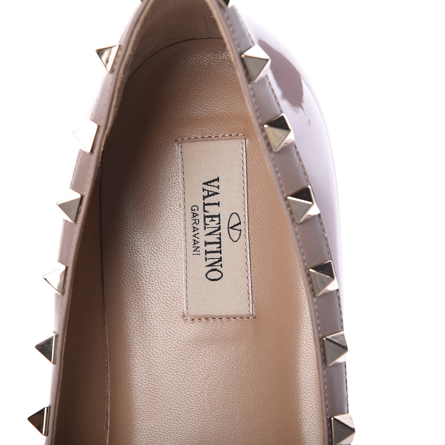Patent Nappa Rockstud Ballerina Flats 41 Water Rose Poudre