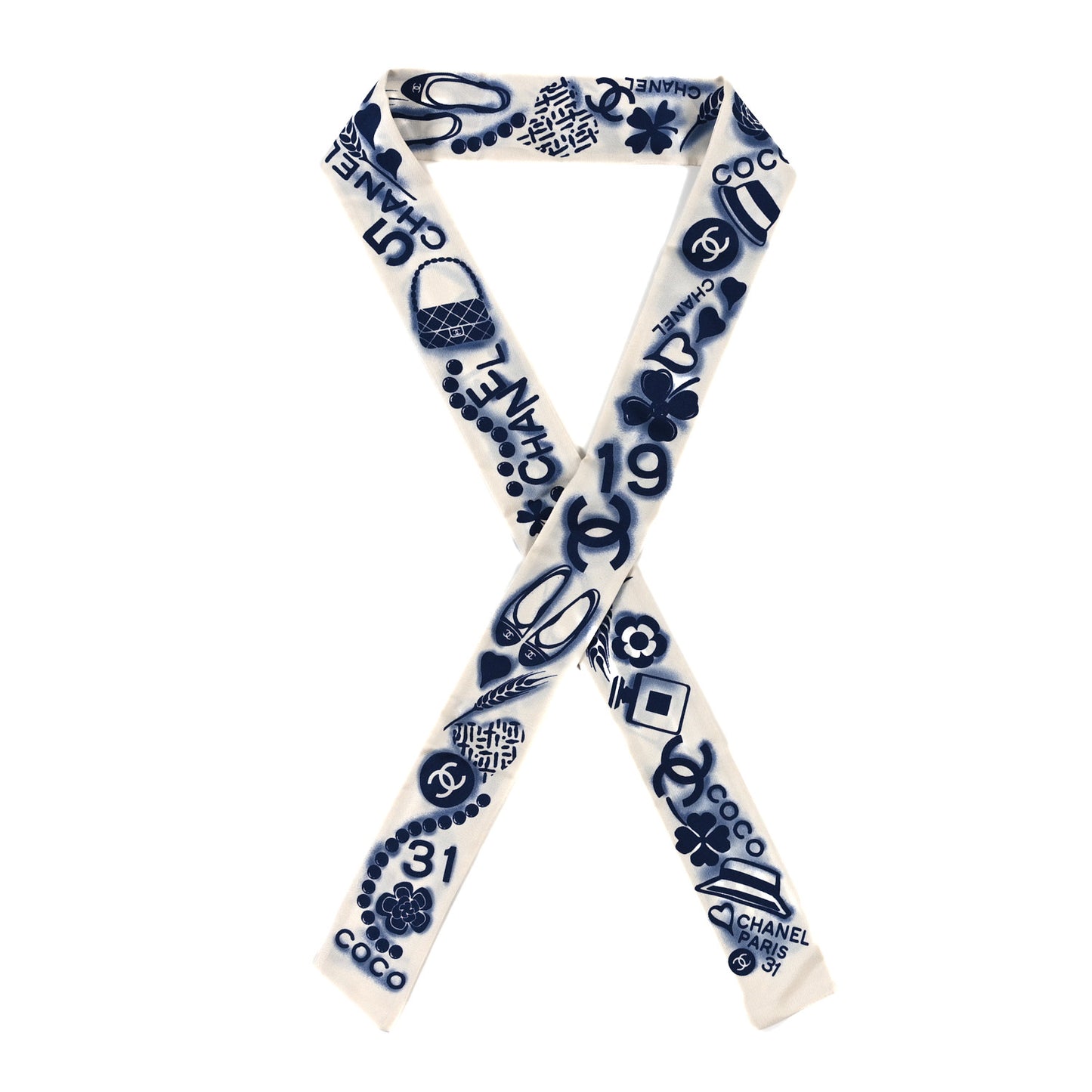 Silk CC Slim Bandeau Scarf Navy Ivory